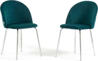 Immagine prodotto di Set di 2 sedie da pranzo imbottite, gambe in metallo, design elegante per cucina, sala da pranzo, bar e ristoranti SARA - Petrolio/Argento