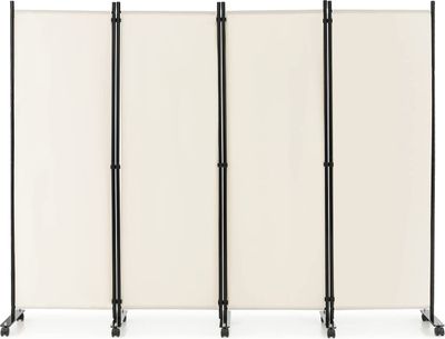 Parawan pokojowy COSTWAY 225 x 173 cm na kółkach, 4-częściowy, składany, zapewniający prywatność (biały)