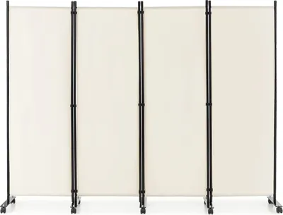 Zdjęcie produktu dla Parawan pokojowy COSTWAY 225 x 173 cm na kółkach, 4-częściowy, składany, zapewniający prywatność (biały)