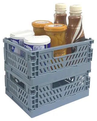 Produktbild von Kleine faltbare Box, faltbare Kiste, faltbare Boxen, robust, Set mit 2 Mini-Faltkörben, Kunststoff, stabiler Aufbewahrungskorb, stapelbarer Behälter, Organizer, platzsparend für kleine Gegenstände.