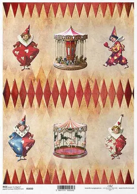 Produktbild von ITD Reispapier Decoupage Bastelpapier, Zirkus, Karussell, Rhumba, Clown R1650