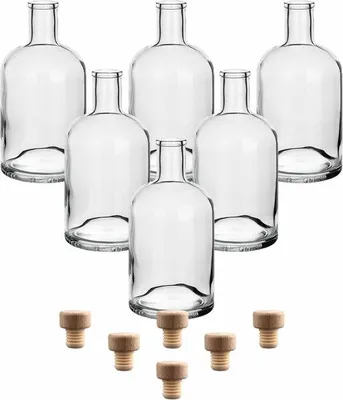 Immagine prodotto di Set di bottiglie di vetro, 6 pezzi, 700 ml, tappo in legno, per bevande fatte in casa e decorazione