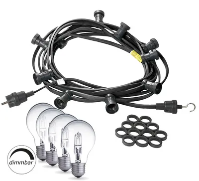 Illu-/Partylichterkette 10m - Außenlichterkette schwarz - Made in Germany - 20 Halogenlampen (28W)