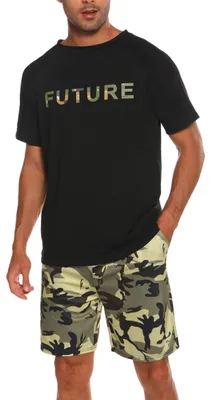 Produktbild von Kurzes Pyjama-Set aus Baumwolle für Herren - Camouflage-Muster, Grün