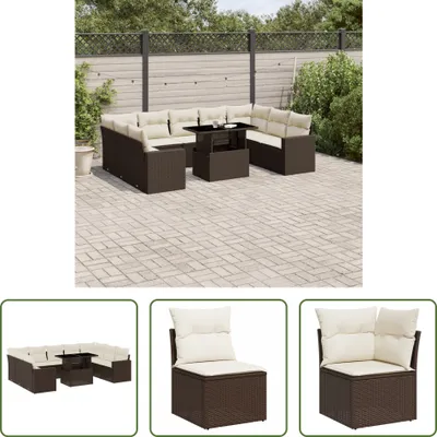 Produktbild von The Living Store 10-tlg. Garten-Sofagarnitur mit Kissen Braun Poly Rattan