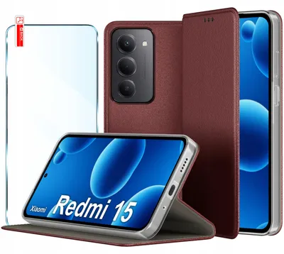 Immagine prodotto di Custodia in pelle con chiusura magnetica per Xiaomi Redmi 15 4G | 5G, con vetro protettivo per lo schermo