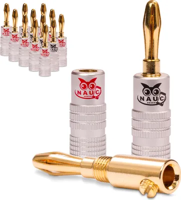 Produktbild von NAUC Bananenstecker 4mm schraubbar 24K vergoldet Lautsprecherkabel 14x Stecker