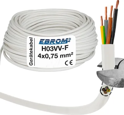 Produktbild von EBROM - 5 Meter Kunststoff Schlauchleitung rund LED Kabel Leitung Gerätekabel H03VV-F 4x0,75 mm2  - Farbe: WEIß