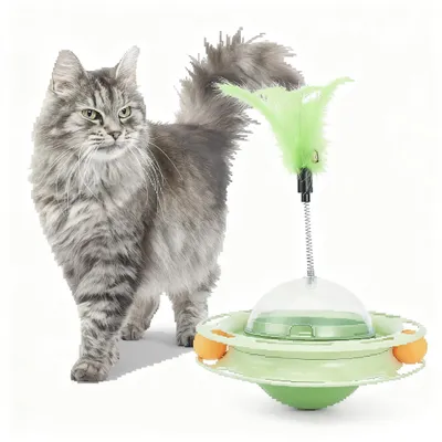 Produktbild von Katzenspielzeug,4-in-1 Intelligenzspielzeug für Katze mit Federn& Ballübungs,Katzen Beschäftigung Fummelbrett für Katzen Fütterungstraining