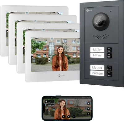 Produktbild von GOLIATH Basic 2-Draht BUS Türsprechanlage | FullHD | App | 150° | 4 Fam | Anthrazit/Weiß | Unterputz