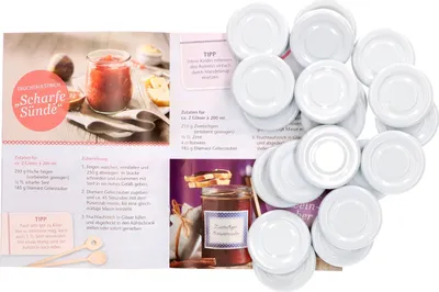 Produktbild von 20er Set Deckel To 43 weiß incl. Diamant-Zucker Gelierzauber Rezeptheft