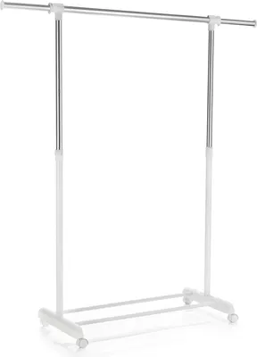 A white clothing rack on a white background.