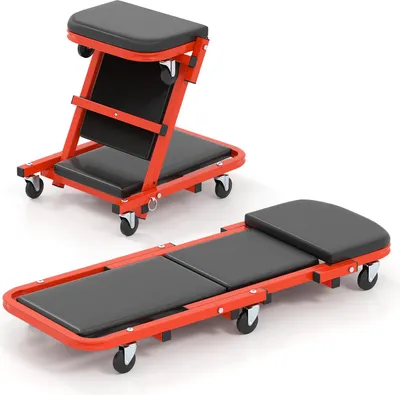 Produktbild von COSTWAY 2in1 Rollbrett Werkstatt, Montagerollbrett mit 6 Rollen & gepolstertem Sitz, KFZ-Rollbrett bis 160kg, Werkstatthocker 102x40x14cm Schwarz