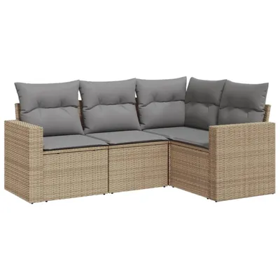Produktbild von vidaXL 4-tlg. Garten-Sofagarnitur mit Kissen Beige Poly Rattan