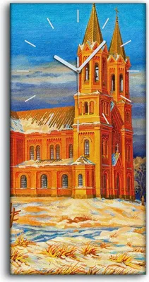 Produktbild von Wanduhr Bürouhr Leinwand Bild 30x60 Gemälde Kathedrale auf dem Land Dorfbewohner - weiße Hände