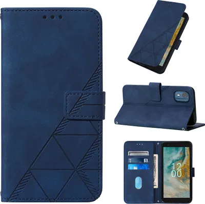 Image de Etui en cuir pour Nokia C02 avec embossage, porte-cartes et support bleu