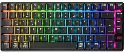 Imagen del producto de Teclado inalámbrico CHERRY XTRFY K33 Compact, con conexión inalámbrica, USB, RF y Bluetooth, interruptores mecánicos, distribución QWERTZ, iluminación LED RGB, color negro