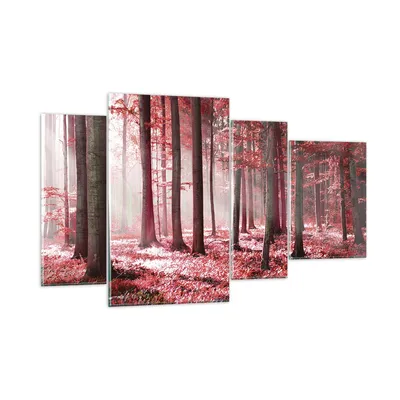 Produktbild von Bilder auf glas - 4 Teile - Wald Rot Bäume - 120x70cm - Glasbilder - Wandbilder - Bilder - zum Aufhängen bereit - Wanddekoration aus Glas - Glas Bilder - Wandbild auf Glas - GDL120x70-4944