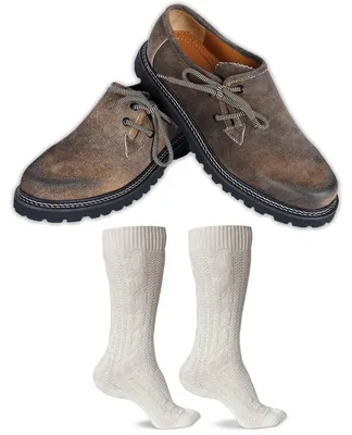 Produktbild von Trachtenschuhe +Trachtensocken Set Haferlschuhe wildleder mit socken 40cm, Schuhgröße:41, Farbe:Antikbraun