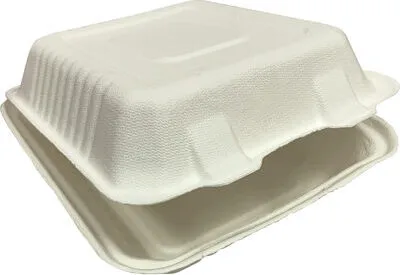 Produktbild von 50x Menüboxen ToGo 223x201x83mm 1-teilig aus Zuckerrohr nature weiß