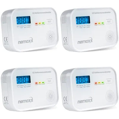 Produktbild von NEMAXX® CM18 CO-Warnmelder mit LCD-Display, 85 dB Alarm, elektrochemischer Sensor, EN 50291-1:2018, Testtaste, 10 Jahre Lebensdauer, Batterie, 4x