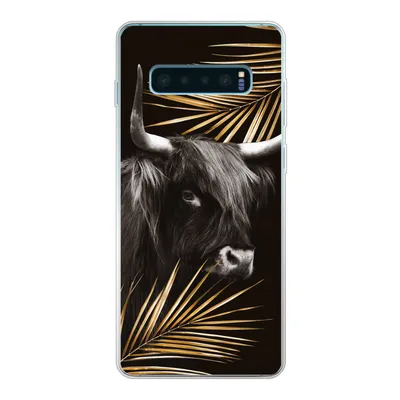 Produktbild von MuchoWow® Handyhülle Schutzhülle Hülle für Samsung Galaxy S10 Plus Schottischer Highlander - Blätter - Gold Silikon Softcase Handy Hülle - Schutzhülle