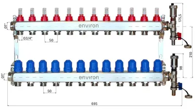 Produktbild von Festwertregelset M059 20-70°C mit Grundfos UPM3 25/6 Hocheffizienzpumpe, Edelstahl-Heizkreisverteiler, Entlüfterset & Kugelhahnset - 12 Heizkreise / ohne Festwertregelset / ohne Kugelhahn-Set