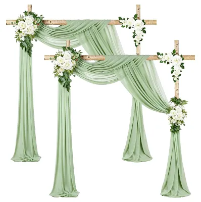 2 Chiffon-Vorhänge für Hochzeitsbogen, 20 m, mit 8 Bändern
