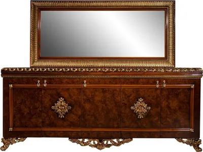 Produktbild von Casa Padrino Luxus Barock Möbel Set Sideboard mit Spiegel Braun / Bronze / Gold - Edler Massivholz Schrank mit elegantem Wandspiegel - Möbel im Barockstil