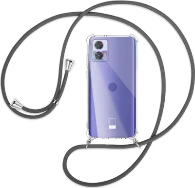 Produktbild von Handykette Backcover-Schutzhülle mit Band (Metall silberfarben) für Motorola Edge 30 Neo (Edge 30 Lite) - dunkelgrau