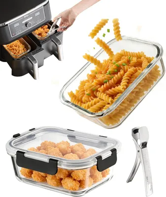 Produktbild von 2 Stück Glas Auflaufform für Airfryer, Airfryer Zubehör passend für Cosori, Ninja, Philips uvm. spülmaschinenfest & hitzebeständig bis 400°C, Kraztfest