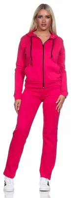 Produktbild von Damen Jogginganzug Anzug mit Reißverschluss; Pink-Schwarz 2XL