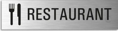 Produktbild von Türschild Restaurant Hinweisschild mit Piktogramm Aluminium Edelstahloptik 160x40 mm selbstklebend