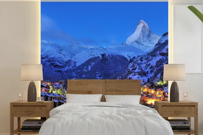 Produktbild von MuchoWow® Fototapete für Wohnzimmer oder Schlafzimmer Wandtapete Vinyl Motivtapete Sonnenaufgang über dem Schweizer Matterhorn in Zermatt - 350x350 cm - Schlafzimmertapete