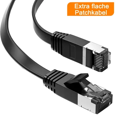 Produktbild von ORSEM 10m CAT 7 Netzwerkkabel Patchkabel Flachkabel RJ45 PC LAN Kabel Ethernet Flach Slim U/FTP Gigabit Ethernet Lan Kabel Schwarz