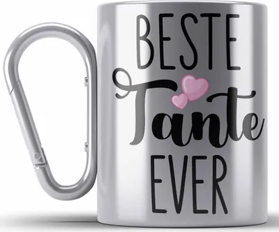 Produktbild von Trendation - Beste Tante Ever Edelstahl Tasse Karabiner Geschenk Geburtstag Weihnachten Lustig Geschenkideen von Nichte (Silber)