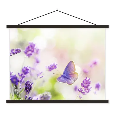 Produktbild von MuchoWow® Textilposter Lavendel - Schmetterling - Blumen 40x30 cm mit schwarzem Rahmen - Dekorationen