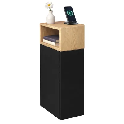 Obrázek produktu pro Noční stolek / odkládací stolek černý / dub Torro s boční přihrádkou Push to Open 20 × 30,5 × 68,3 cm