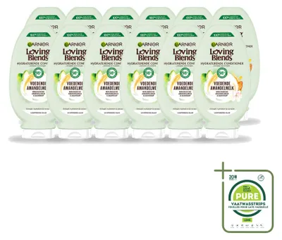 Imagen del producto de 12 unidades de acondicionador nutritivo de leche de almendras Garnier Loving Blends, 250 ml. Pack grande