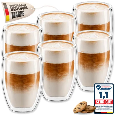 Produktbild von LAPRESO® Latte Macchiato Gläser doppelwandig 6er Set 350ml - Doppelwandige Gläser modernes Design Cappuccino Tassen Teegläser aus Borosilikatglas