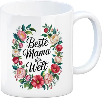 Produktbild von Beste Mama der Welt Kaffeebecher Blumenkranz