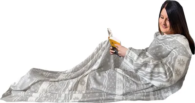 Produktbild von HOMELEVEL Kuscheldecke aus Microfaser mit Ärmeln Ärmeldecke Sofadecke 200cm x 150cm TV Decke Decke mit Armen Grau Norweger Design Wohndecke Decken