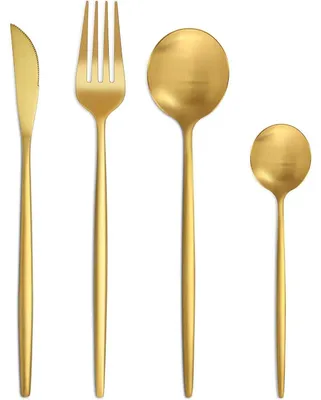 Imagen del producto de Juego de cubiertos de acero inoxidable, incluye cuchillos, tenedores y cucharas, para 6 personas, 24 piezas, color dorado