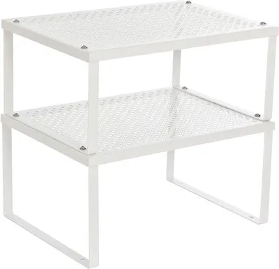 Obrázek produktu pro Sada regálů na bylinky Unyqoos® – 2 kusy, bílý kov, stohovatelné a rozšiřitelné, organizér do kuchyně, nosnost až 10 kg na polici