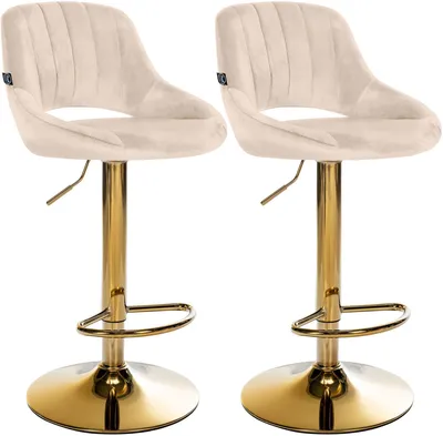 Immagine prodotto di Set di 2 sgabelli da bar Milet, rivestiti in velluto | Colore: crema | Dimensioni: 47x48x85 cm
