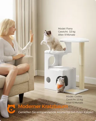 Productafbeelding van Kartonnen krabpalen voor katten – Klimtoren – Spaanplaat – Pluizen – Sisal – 66 x 40 x 86 cm