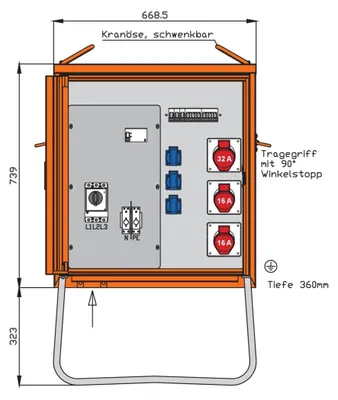 Immagine prodotto di Scatola di distribuzione 22kVA - Quadro 22kVA 32A WV0270R1
