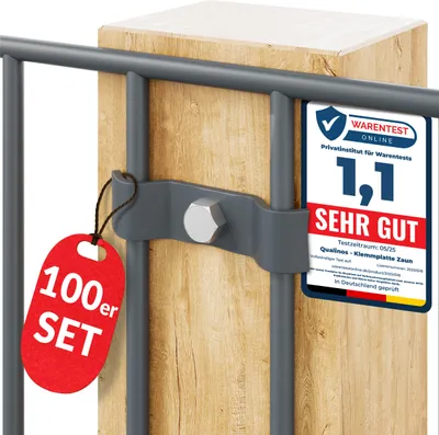 Produktbild von Qualinos Spannbügel 50 mm Anthrazit 7016 (100 Stück) – Verzinkter Stahl Stabmattenzaun Zubehör zur Doppelstabmattenzaun Befestigung Germany