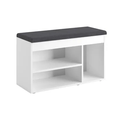 Produktbild von KOMTO Schuhbank mit Sitzfläche - Schuhregal Bank mit Stauraum 80 x 48 x 32 cm Schuhschrank mit Sitzbank Flur Bank Garderobenbank Sofia Weiß