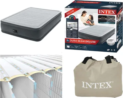 Produktbild von Intex 64414NP - Luftbett Queen Comfort Plush mit Pumpe 203 x 152 cm - Selbstaufblasend für 2 Personen
